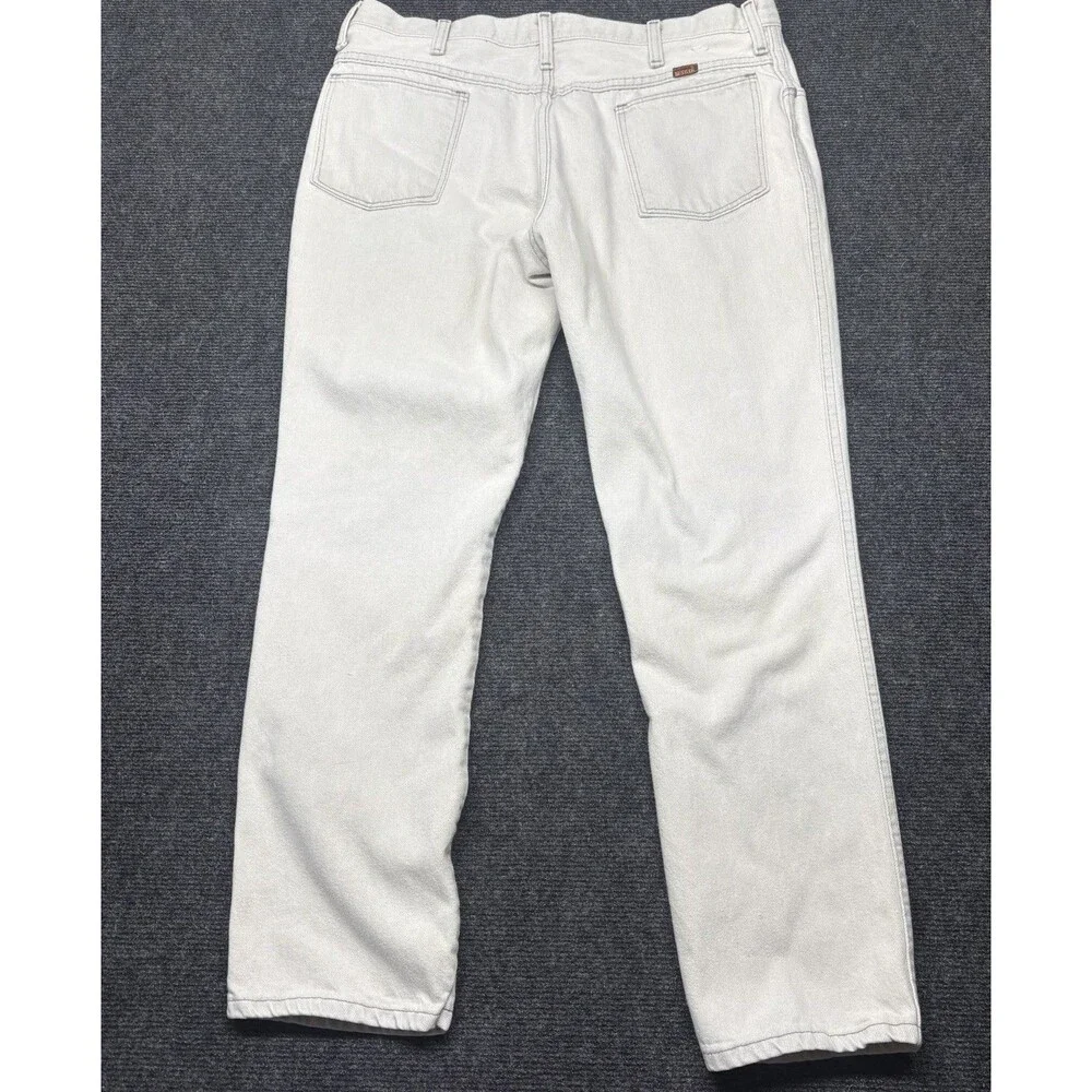 Vintage Rustler Jeans Mens 38x30 White Gray 87621 Straight Leg Denim Made In USA
